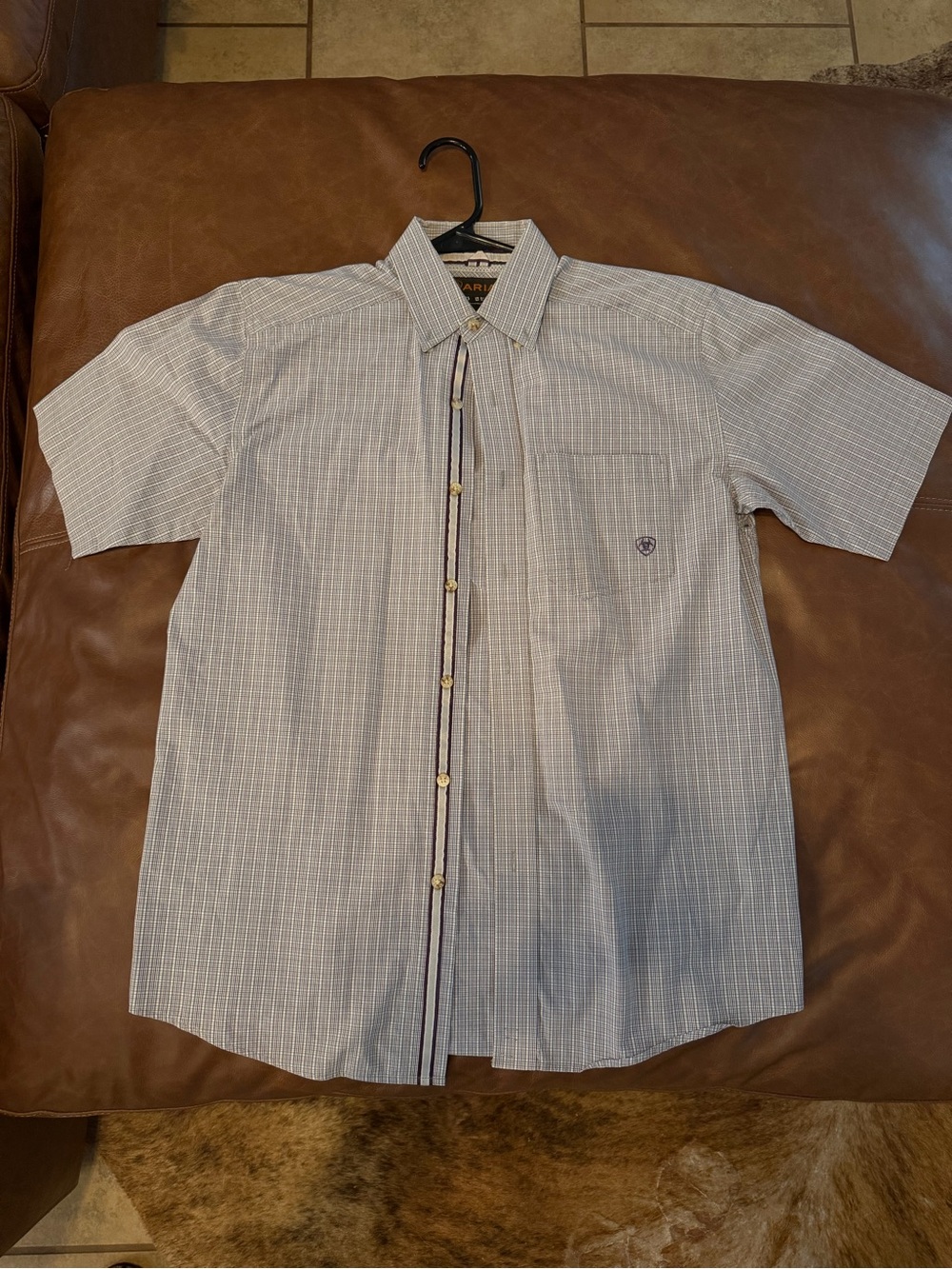 Ariat Men’s Short-Sleeve Button-Down Shirt in Light Blue and White Check